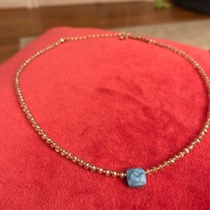 Gold & Crystal beaded choker with turquoise stone